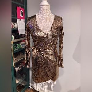 Gold Sequin Wrapped Dress